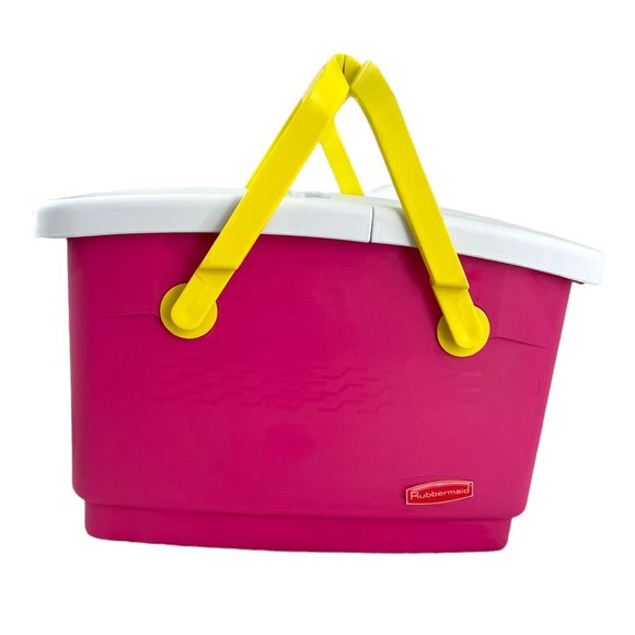 Rubbermaid Other - Vtg 90s Rubbermaid Fun Tote Picnic Basket Plastic Hot Pink Yellow Handles 1422